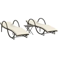 VidaXL Sonnenliegen 2 Stk. mit Tisch Braun Poly Rattan
