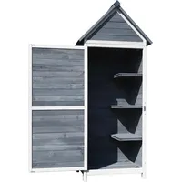 Wiltec Gartenschrank aus Holz grau 77x53x179cm mit Tür, Satteldach