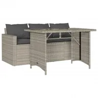 VidaXL 2-tlg. Garten-Essgruppe mit Kissen Hellgrau Poly Rattan