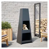 VidaXL Gartenkamin Mit Holzablage Turm-Design Schwarz Stahl