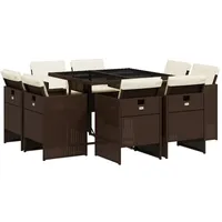 VidaXL 9-tlg. Garten-Essgruppe mit Kissen Braun Poly Rattan