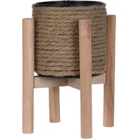 PROGARDEN Blumentopf mit Ständer 14,5x23cm Metall Jute Holz 1