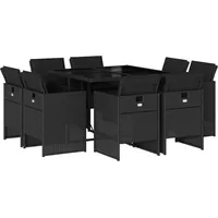 VidaXL 9-tlg. Garten-Essgruppe mit Kissen Schwarz Poly Rattan