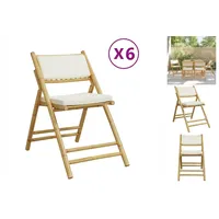 VidaXL Bistrostühle 6 Stk. Klappbar mit Cremeweißen Kissen Bambus