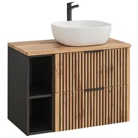 Lomadox Badezimmer Waschtisch mit Regal und Aufsatzwaschbecken XANTEN-56 in