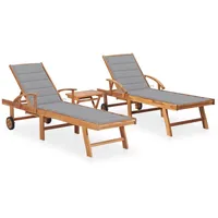 VidaXL Sonnenliegen 2 Stk. mit Tisch und Auflagen Massivholz