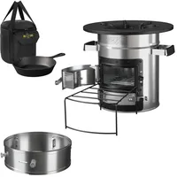 Bbqboss Raketenofen mit Grillpfanne Tragetasche Power Ring Silber Campingkocher
