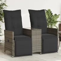 VidaXL Gartensofa 2-Sitzer Verstellbar mit Tisch Grau Poly Rattan