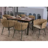 Mendler 2er-Set Aluminium-Esszimmerstuhl HWC-N38, Indoor Stuhl Armlehne, Olefin Seilgeflecht