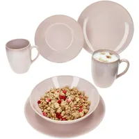 Mäser Ossia 6tlg Tearose rosa Frühstücksset Steingut Teller Kaffee-Becher
