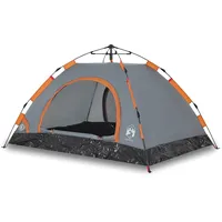 VidaXL Campingzelt 4 Personen Grau und Orange Quick Release