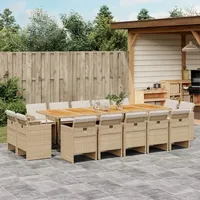 VidaXL 15-tlg. Garten-Essgruppe mit Kissen Beige Poly Rattan