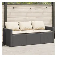 VidaXL Gartensofa mit Kissen 3-Sitzer Schwarz Poly Rattan