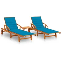 VidaXL Sonnenliegen 2 Stk. mit Tisch und Auflagen Massivholz