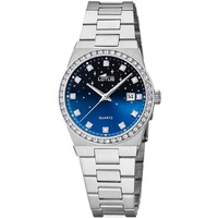 Lotus Damen Armbanduhr aus Edelstahl in der Farbe Silber-Blau