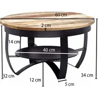 Wohnling Couchtisch rund Schwarz Mangoholz 60 x 60 x