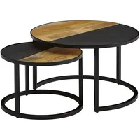 FineBuy Couchtisch FineBuy Wohnzimmertisch 2 teilig Massivholz Rund Beistelltisch