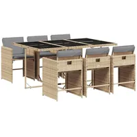 VidaXL 7-tlg. Garten-Essgruppe mit Kissen Beigemischung Poly Rattan