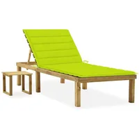 Furnicato Garten-Sonnenliege mit Tisch und Auflage Kiefer Imprägniert,