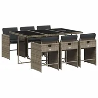 VidaXL 7-tlg. Garten-Essgruppe mit Kissen Grau Poly Rattan