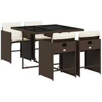 VidaXL 5-tlg. Garten-Essgruppe mit Kissen Braun Poly Rattan