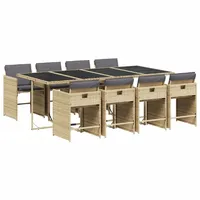 VidaXL 9-tlg. Garten-Essgruppe mit Kissen Beigemischung Poly Rattan