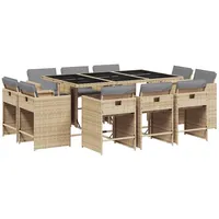 VidaXL 11-tlg. Garten-Essgruppe mit Kissen Beigemischung Poly Rattan