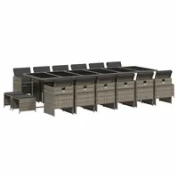 VidaXL 17-tlg. Garten-Essgruppe mit Kissen Grau Poly Rattan