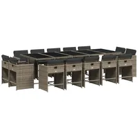 VidaXL 15-tlg. Garten-Essgruppe mit Kissen Grau Poly Rattan