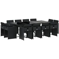 VidaXL 13-tlg. Garten-Essgruppe mit Kissen Schwarz Poly Rattan