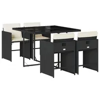 VidaXL 5-tlg. Garten-Essgruppe mit Kissen Schwarz Poly Rattan