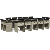 VidaXL 15-tlg. Garten-Essgruppe mit Kissen Hellgrau Poly Rattan