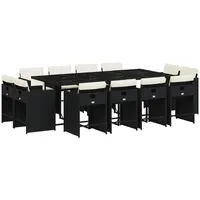 VidaXL 13-tlg. Garten-Essgruppe mit Kissen Schwarz Poly Rattan