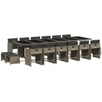 VidaXL 17-tlg. Garten-Essgruppe mit Kissen Grau Poly Rattan
