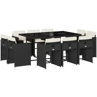 VidaXL 11-tlg. Garten-Essgruppe mit Kissen Schwarz Poly Rattan