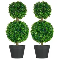 Homcom 2er-Set Buchsbaum groß 60 cm, UV-beständige Kunstpflanze, Plastik