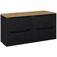 Lomadox - Doppelwaschtisch-Unterschrank 120cm, in schwarz mit Eiche, gerillte