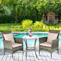 Goplus 3-Teiliges Gartenmoebel-Set, PE-Rattan Gartenlounge-Set mit 1 Tisch &