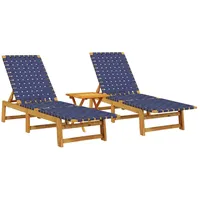 VidaXL Sonnenliegen 2 Stk. mit Tisch Dunkelblau Massivholz Akazie