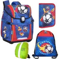 Goldkids Schulranzen Schulranzen-set Football Fußball Ranzen Kinderrucksack, Federmappe, Schuhbeutel,