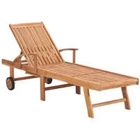 VidaXL Sonnenliege mit Auflage Rotes Karomuster Massivholz Teak