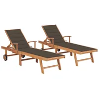 VidaXL Sonnenliegen 2 Stk. mit Auflagen Massivholz Teak