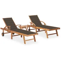 VidaXL Sonnenliegen 2 Stk. mit Tisch und Auflagen Massivholz