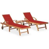 VidaXL Sonnenliegen 2 Stk. mit Tisch und Auflagen Massivholz