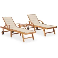 VidaXL Sonnenliegen 2 Stk. mit Tisch und Auflagen Massivholz