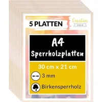 Creative Deco 5 x A4 Sperrholzplatte 3mm | 300