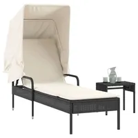VidaXL Sonnenliege mit Dach und Tisch Schwarz Poly Rattan