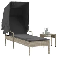 VidaXL Sonnenliege mit Dach und Tisch Hellgrau Poly Rattan