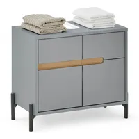 MID.YOU Waschbeckenunterschrank Eiche, Hellgrau, Holzwerkstoff, 60x55x35 cm, stehend, Badezimmer,