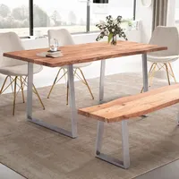FineBuy Esszimmertisch FineBuy Esstisch Akazie Massivholz Küchentisch Baumkante Chrom
